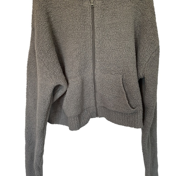 Skims Teddy Fleece Sherpa Crop Full Zip Hoodie Gray - Picture 1 of 4
